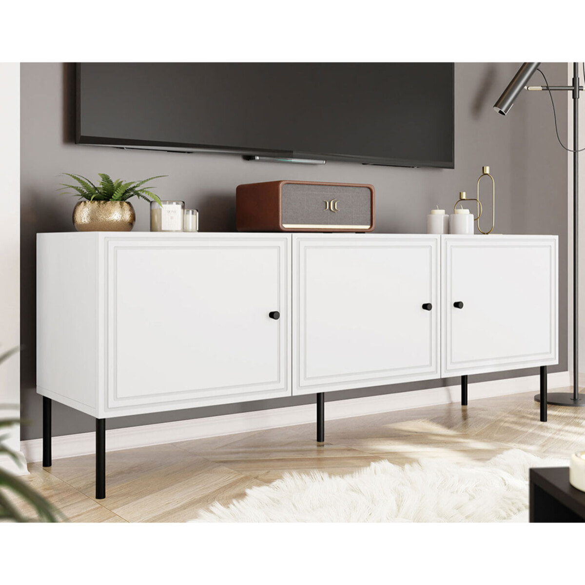 Lavaggi - meuble tv - 3 portes - 150 cm - Blanc