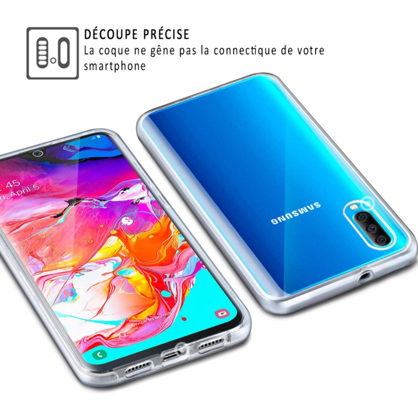 Coque Samsung Galaxy A70 360° intégrale protection avant arrière silicone transparente