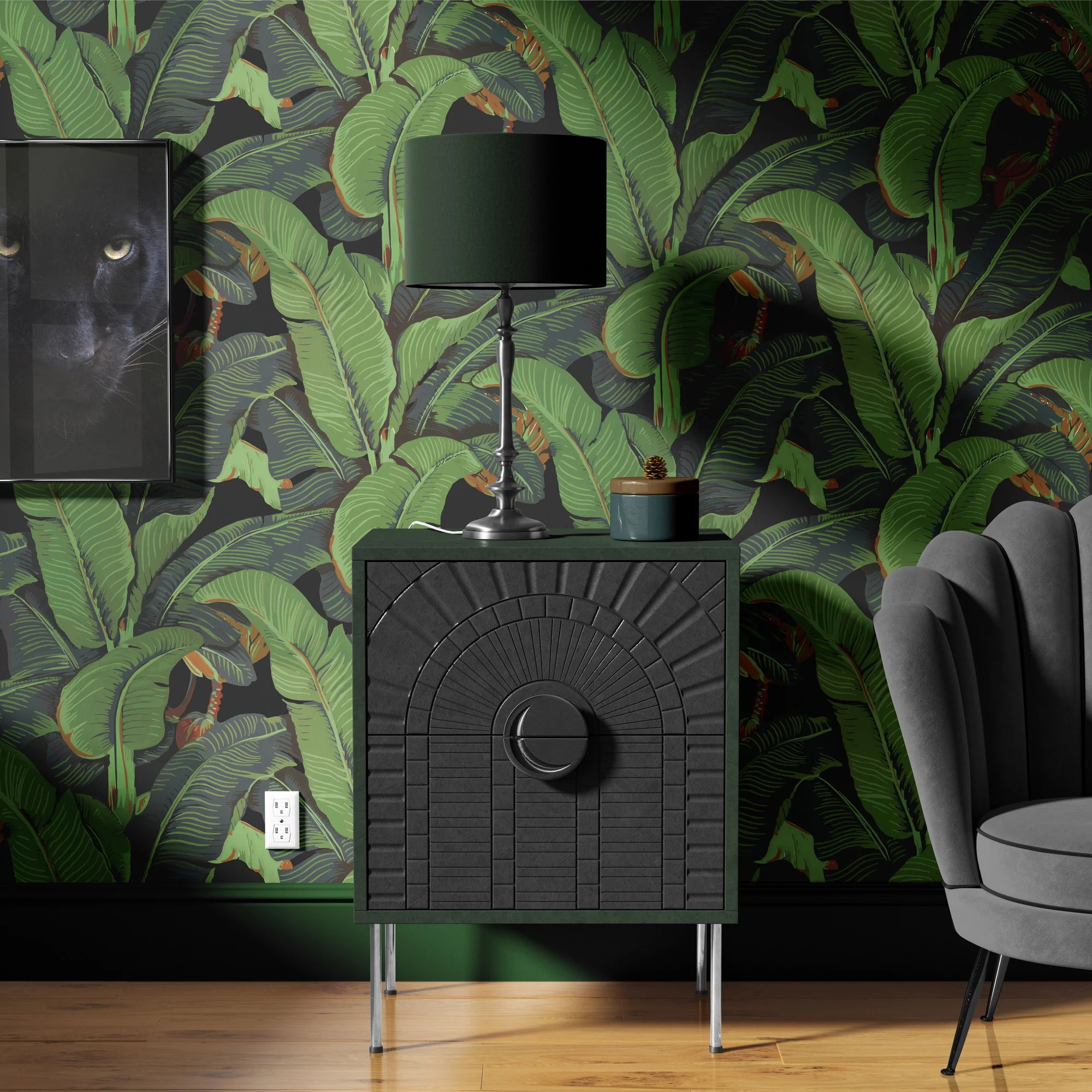 Carta da Parati Foglie di Banano Nera