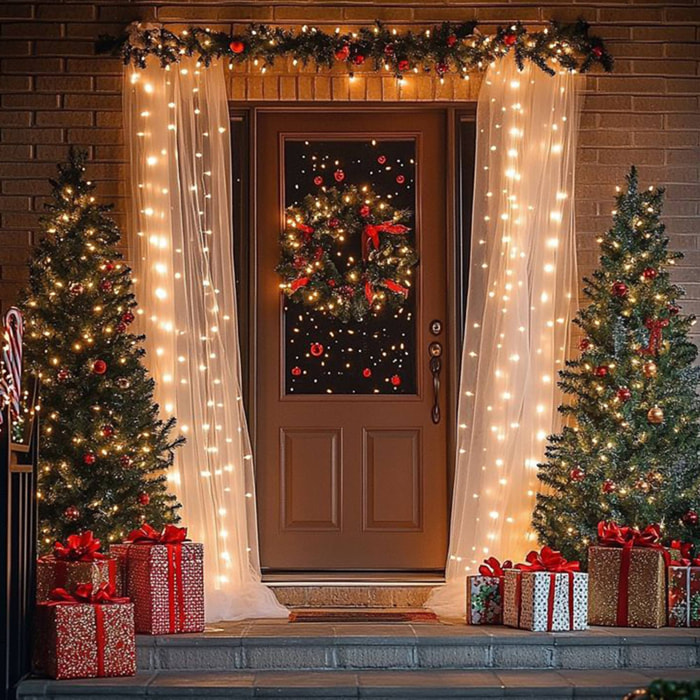 guirnalda con luces led en blanco cálido con controlador de 8 funciones