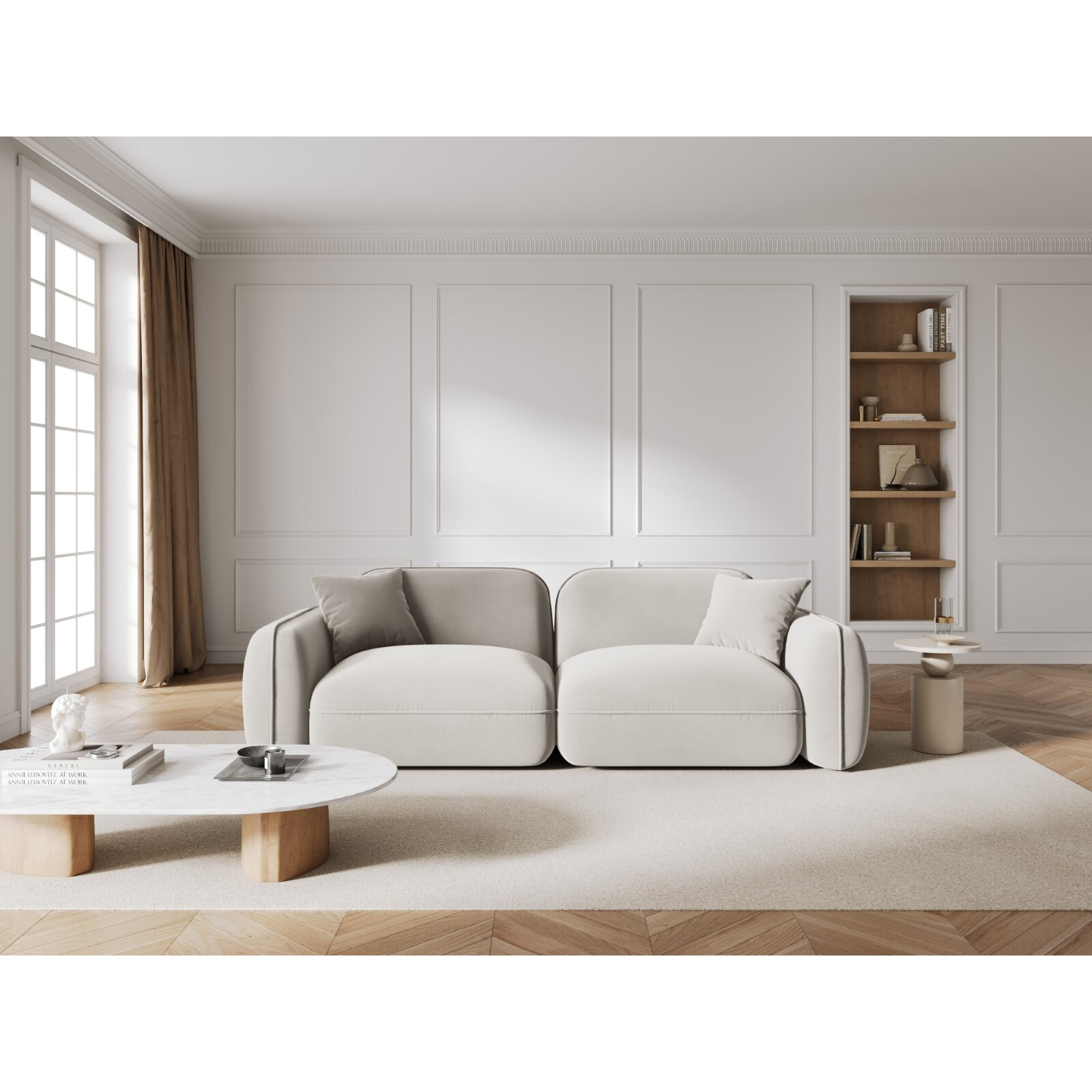 Canapé modulable "Lucien" 3 places en velours beige clair