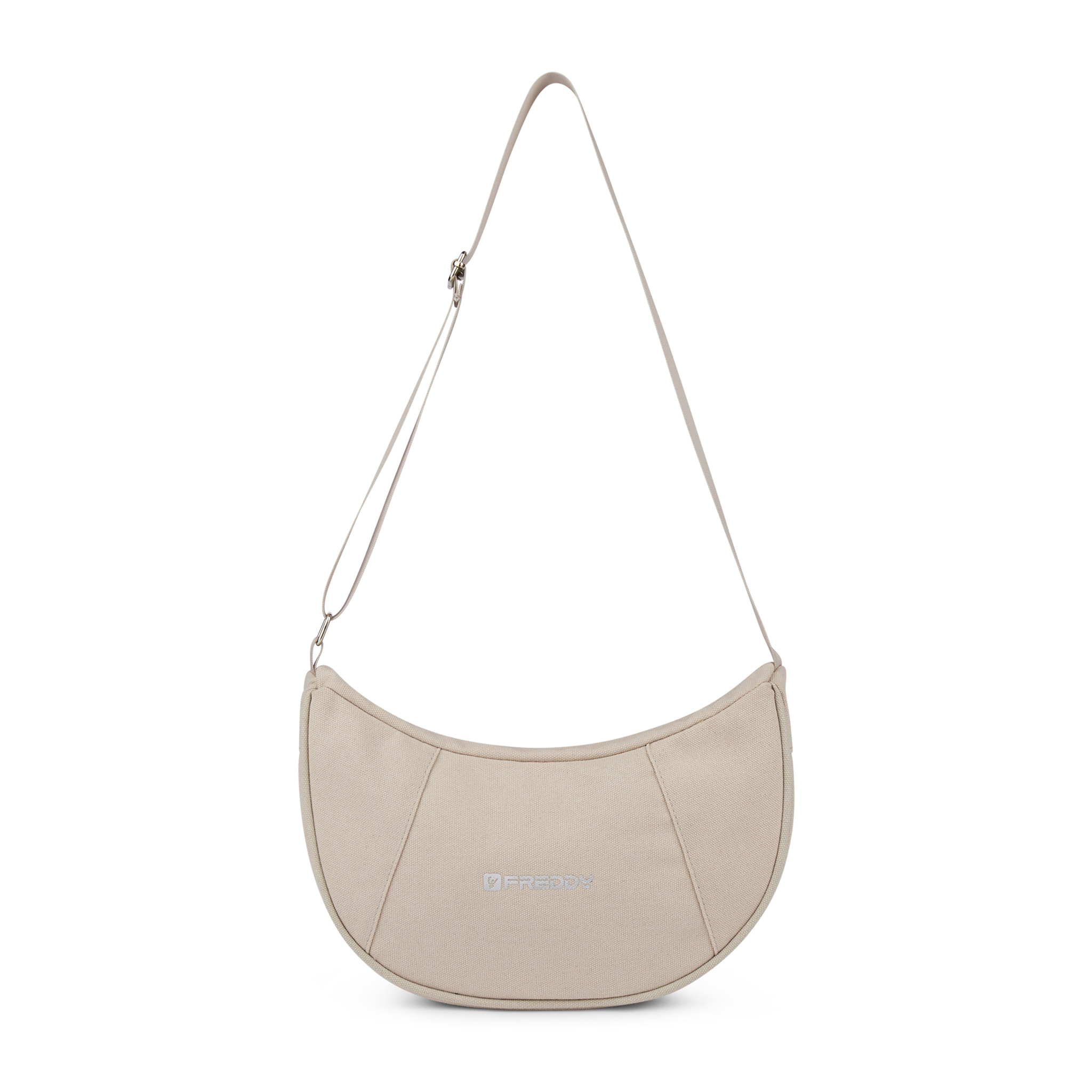 Borsa da spalla a mezzaluna in canvas con zip