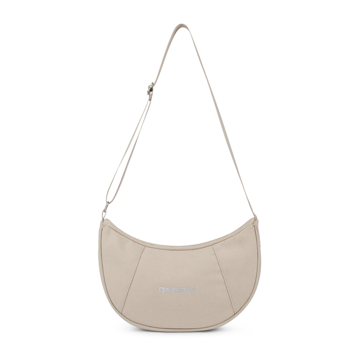 Borsa da spalla a mezzaluna in canvas con zip