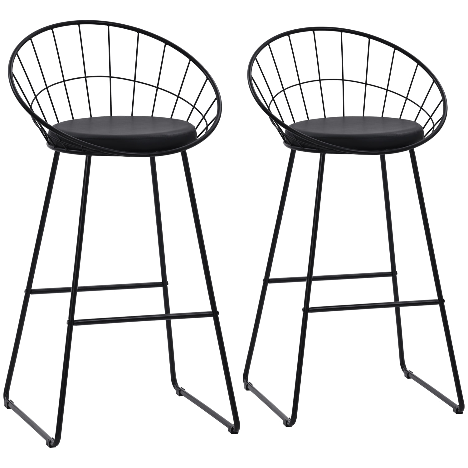 Lot de 2 tabourets de bar 75cm en métal noir et coussin noir ALEX