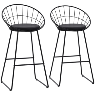 Lot de 2 tabourets de bar 75cm en métal noir et coussin noir ALEX