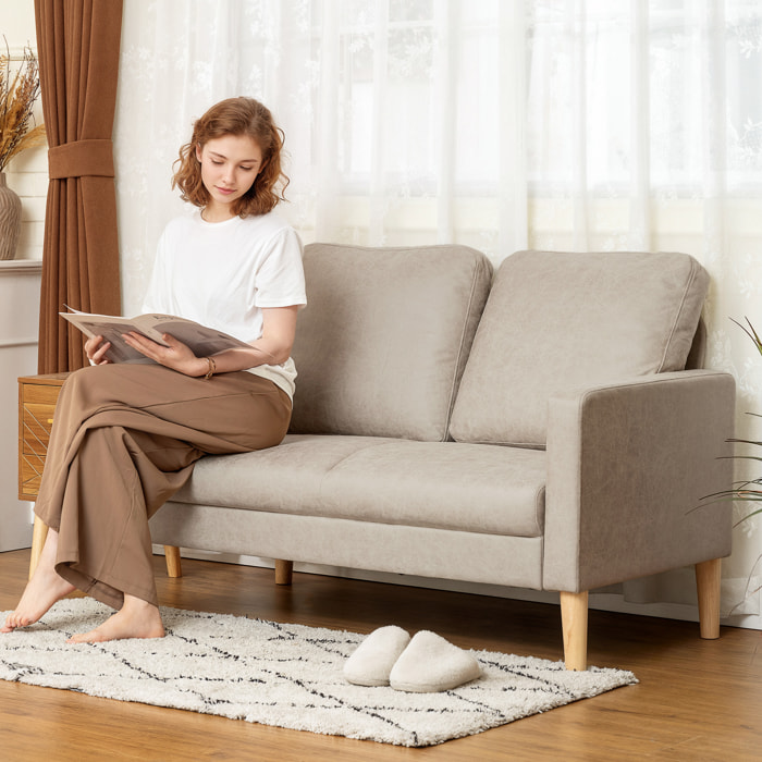 Sofá de 2 Plazas, Tapizado en Microfibra, Sofá Moderno con Patas de Madera, Reposabrazos, para Salón, Dormitorio, Oficina, Sala de Estar, 130x78x85 cm, Crema