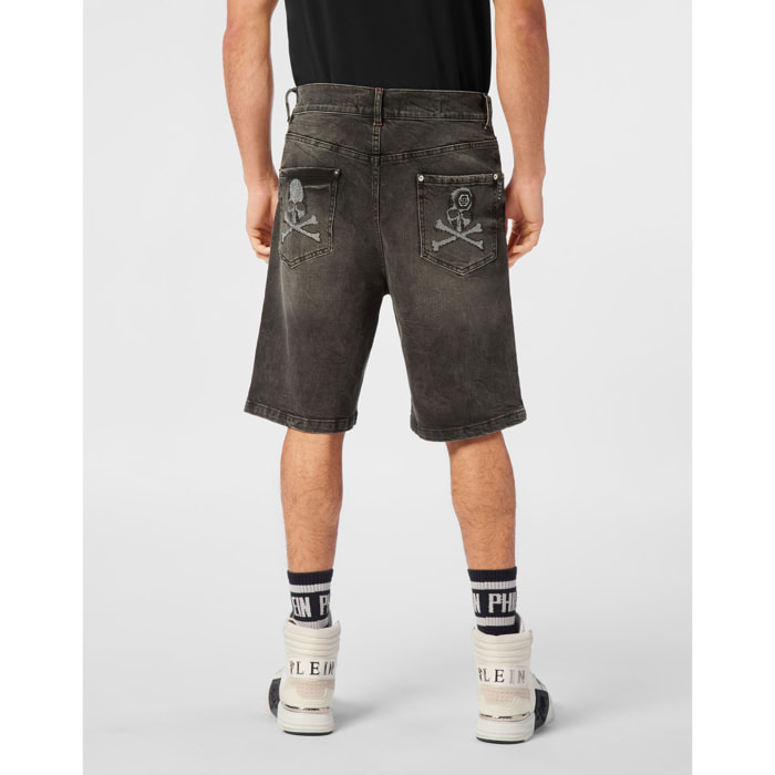 PHILIPP PLEIN DENIM SHORTS SKULL