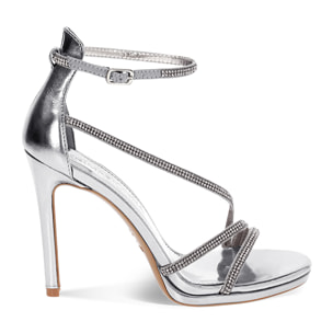 Sandalo con tacco donna argentati da party, tacco 11 cm