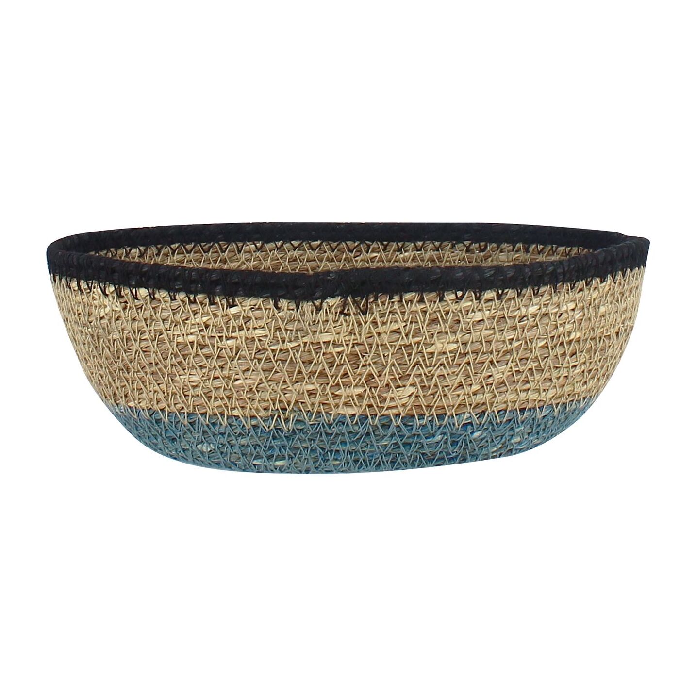 Panier ovale en jonc de mer naturel et bleu d20cm DUNE