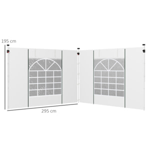 Paredes Laterales para Carpa de 2 Paneles 295x195 cm Cortina Lateral de Tela Oxford con Ventana Enrollable y Puerta con Cremallera para Carpa 3x3 m o 3x6 m Blanco