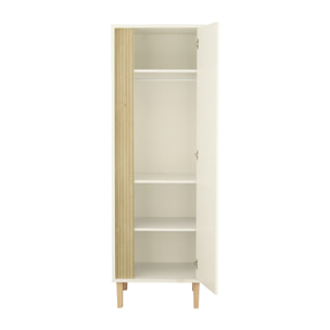 Armoire 1 porte détail imitation bois texturé et pieds bois