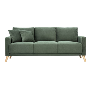 Canapé 3 places en tissu chenille vert kaki et bois clair MUNIK