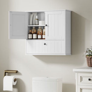 Armario de Baño de Pared, Mueble de Baño Colgar Rústico con Estante Ajustable, Doble Puerta, Puerta Abatible y Cierre Magnético, para Cocina, Lavadero, sobre el Inodoro, Blanco