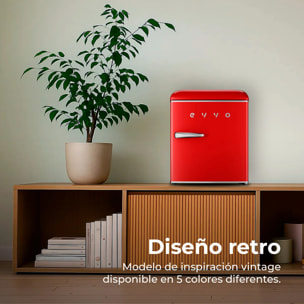 EVVO Frigorífico Mini F20 Retro Rojo, 45 litros, diseño vintage, bajo consumo, silencioso