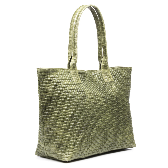 Albisola borsa a spalla da donna. Pelle autentica finitura in camoscio con incisione intrecciata.
