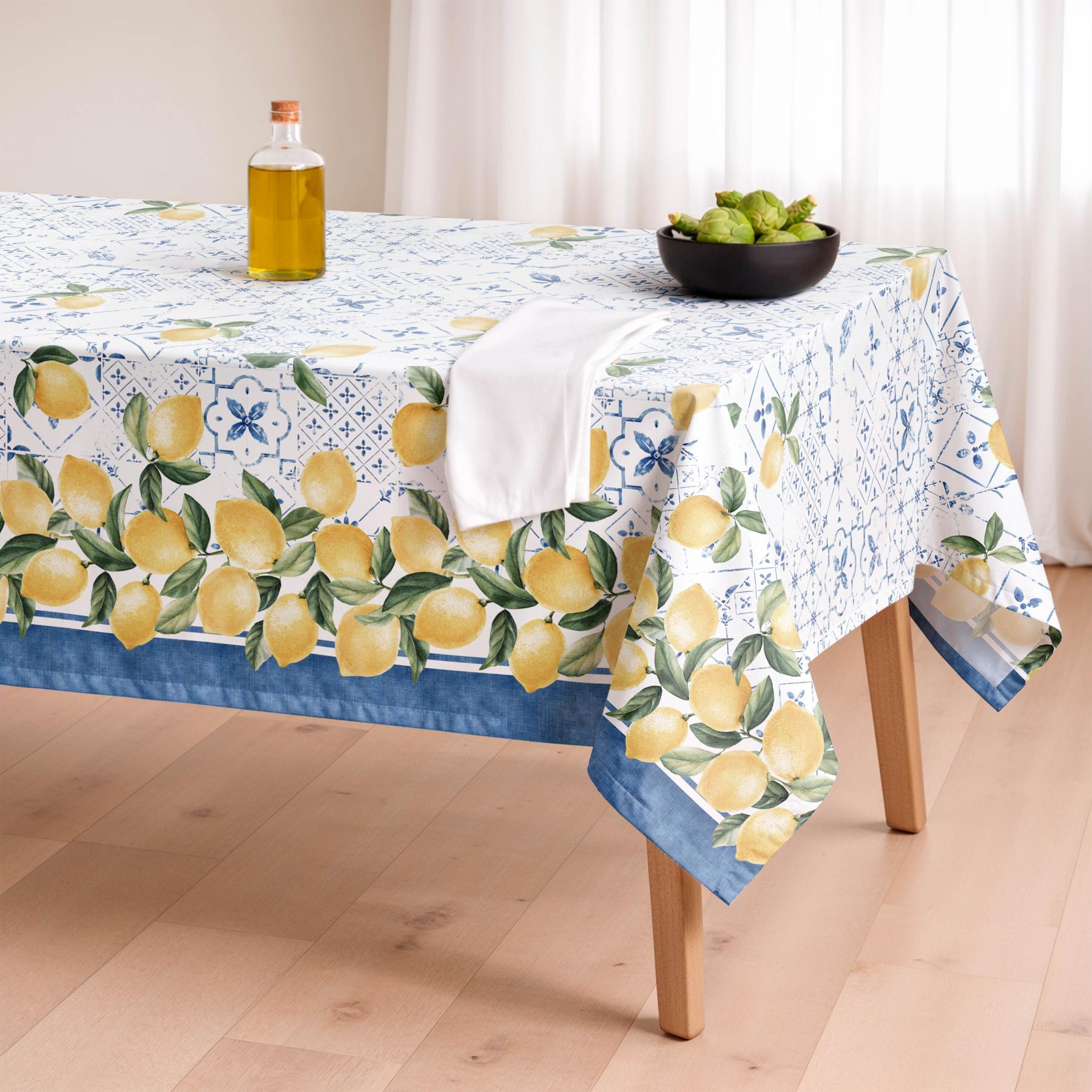 Nappe imprimée anti-taches DORIS BLEU