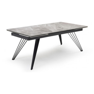 Table extensible en céramique gris brillant L160/240cm - 9 piètements - UNIK