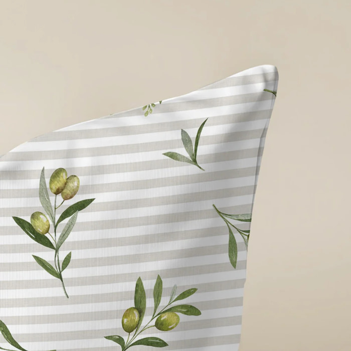 Housse de coussin Oliver - 100% coton - Beige et vert - 50x50 cm