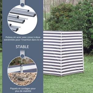 Paravent brise-vue de camping portable pliable avec sac de transport et poteaux dim. 540 cm x 150 cm acier polyester bleu blanc rayé