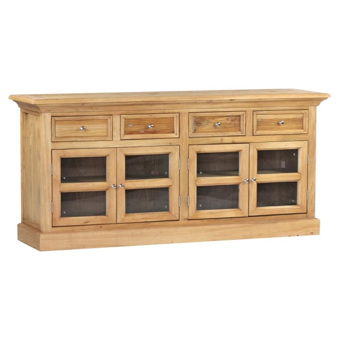 Credenza buffet in legno di olmo, 4 ante e 4 cassetti 210x45x87 cm