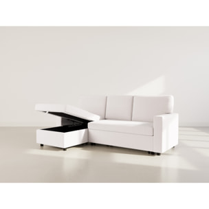 Meiya - Canapé d'angle réversible 4 places convertible avec coffre en tissu bouclette - Beige