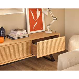 Zapallar - meuble TV - bois et noir - 206 cm - Bois / Noir
