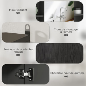 Miroir de salle de bain avec placard et étagères - 4 étagères latérales + 2 étagères intérieures - MDF panneaux particules noir