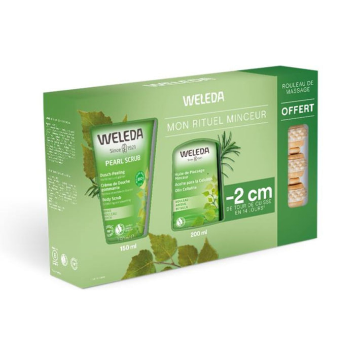 WELEDA - Coffret Minceur (Huile de Massage Minceur 200 ml + Crème de Douche Gommante 150 ml au Bouleau + Rouleau Massant)