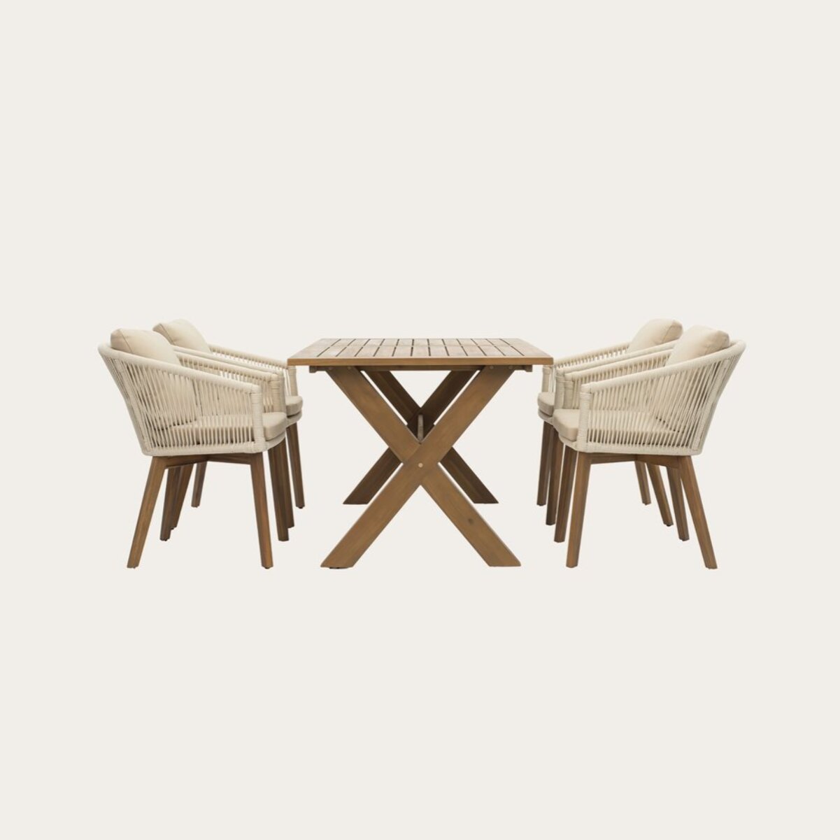 Ensemble de table et chaises de salle à manger Jade-nova -bois massif d'acacia-couleur naturel 160 x 75 x 90 cm