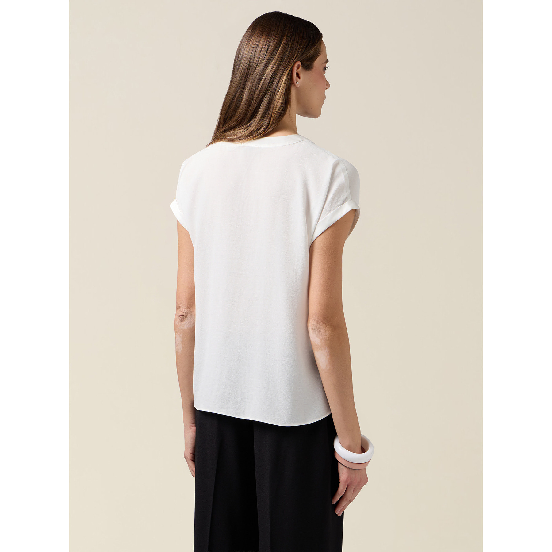 Oltre - Blusa bimaterica con maniche a kimono - Bianco