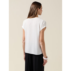 Oltre - Blusa bimaterica con maniche a kimono - Bianco