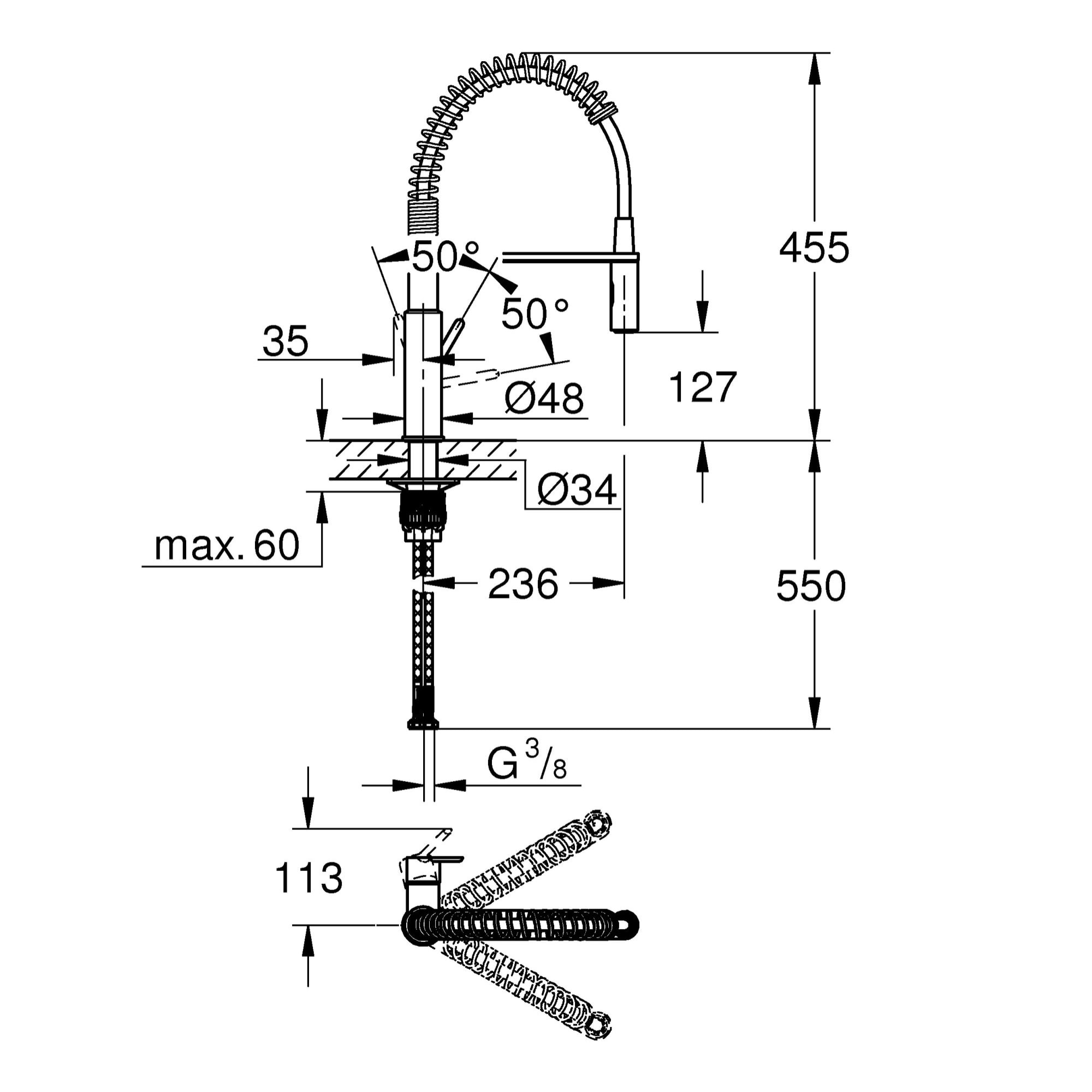 GROHE Robinet de cuisine Get avec douchette professionnelle 30361000