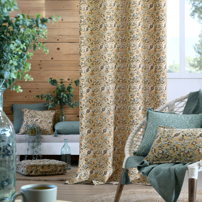 Rideau à oeillets floral abstrait - Jaune moutarde