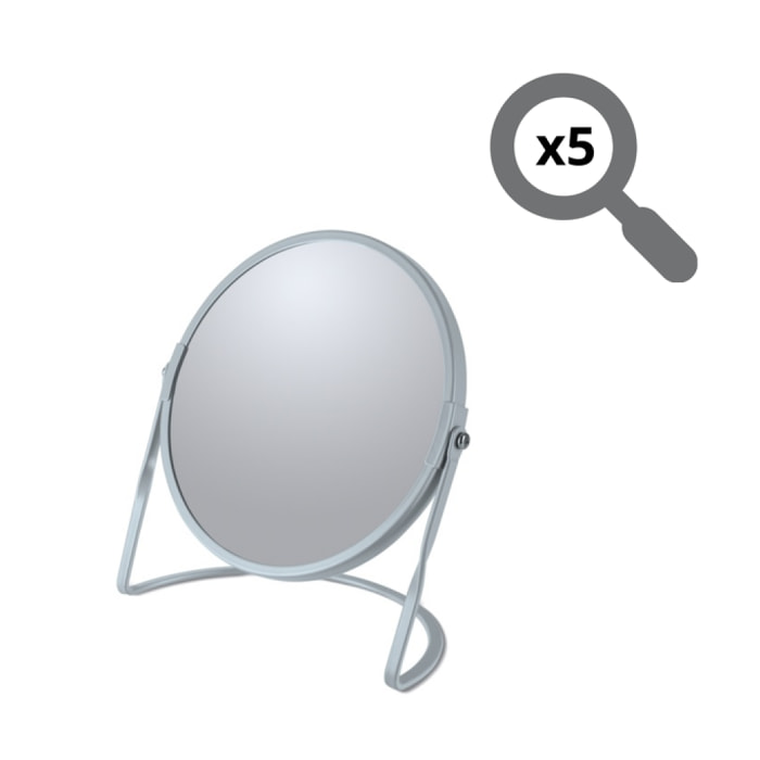 Miroir grossissant sur pied Acier AKIRA Bleu Glacé mat Spirella