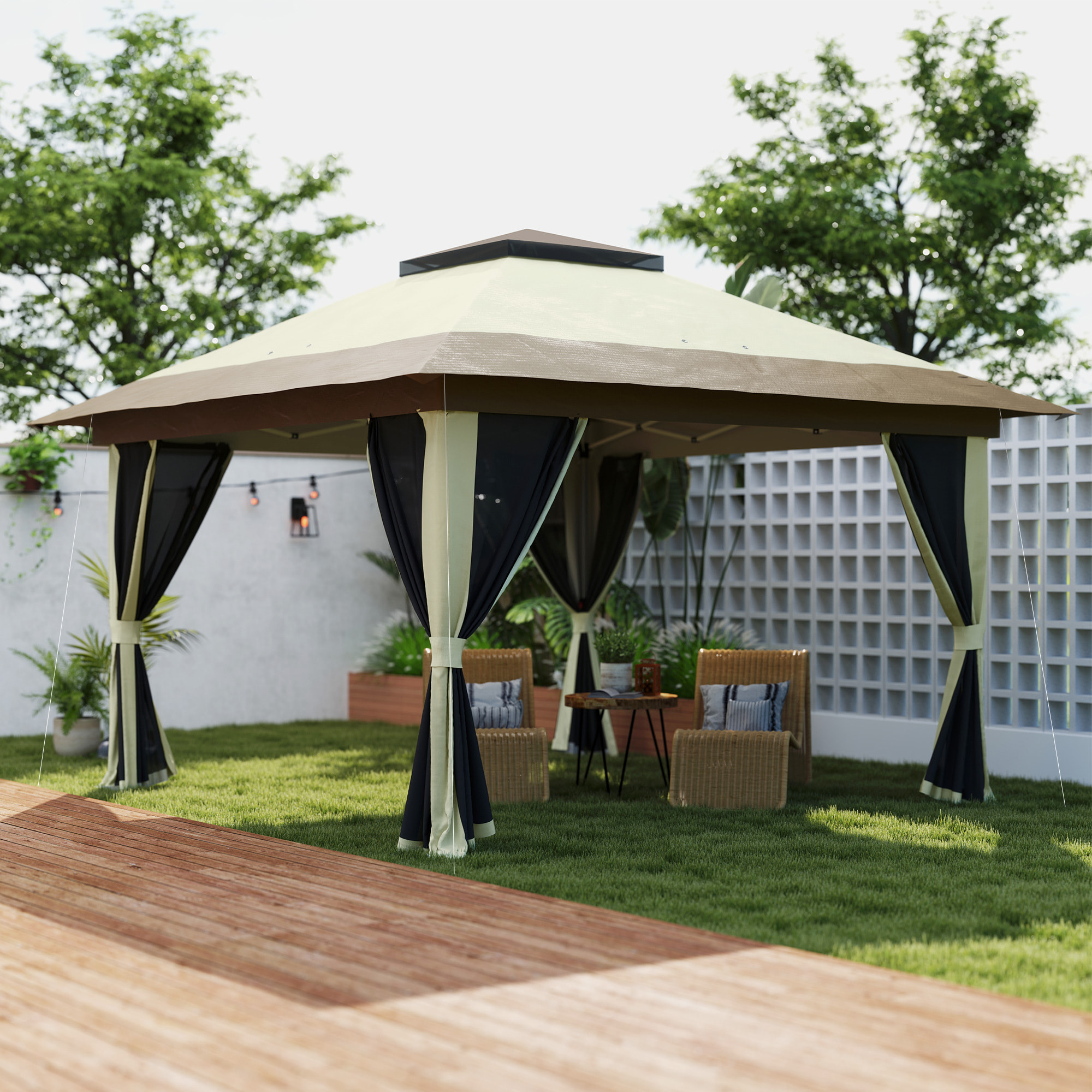 Carpa Plegable Gazebo 3,6x3,6 m Cenador Plegable con 4 Paredes Laterales de Malla Anti-UV Altura Ajustable Bolsa de Arena y Bolsa de Transporte para Camping Fiestas