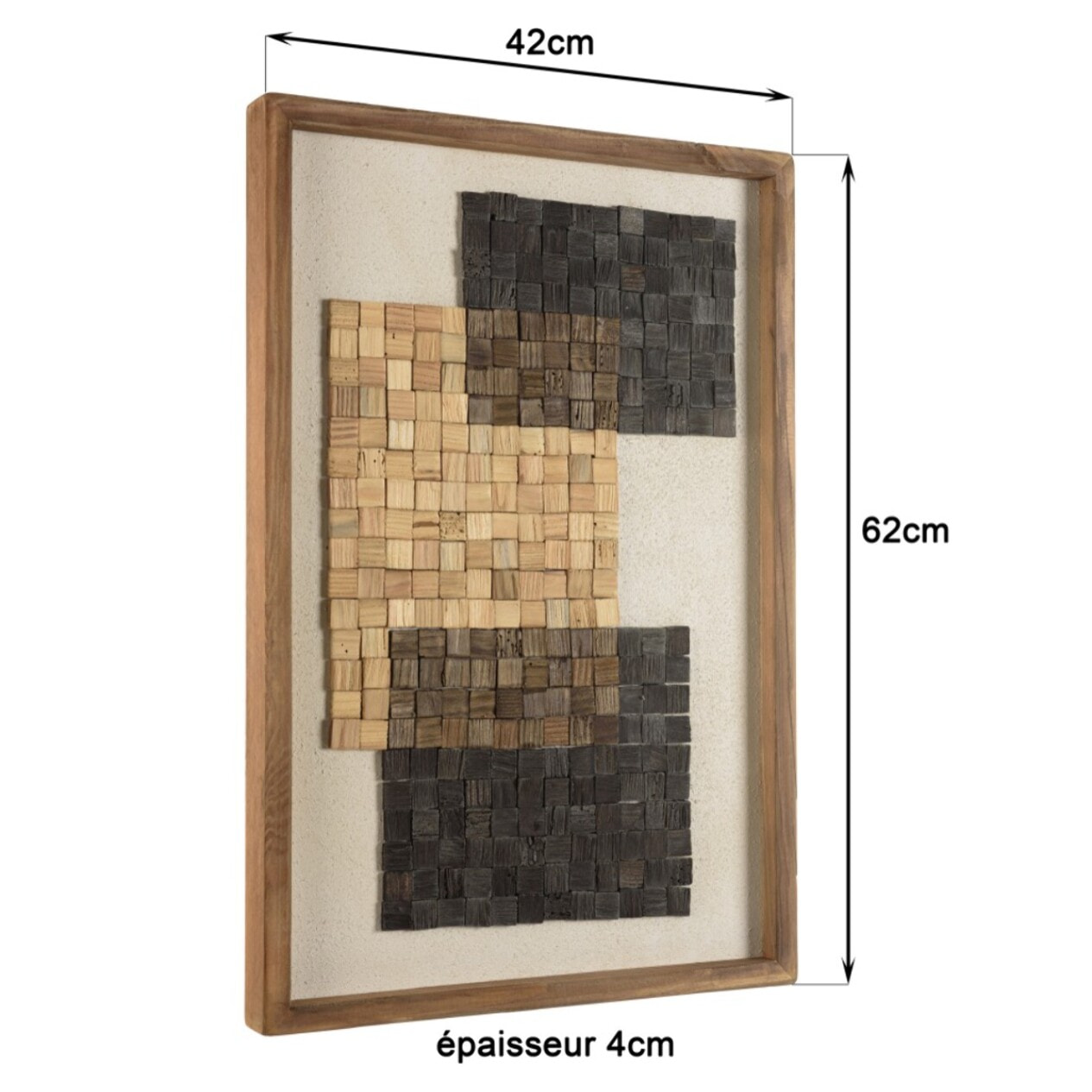 SANDY - Décoration murale n°1 42x62cm mosaïque beige/noire Pin recyclé