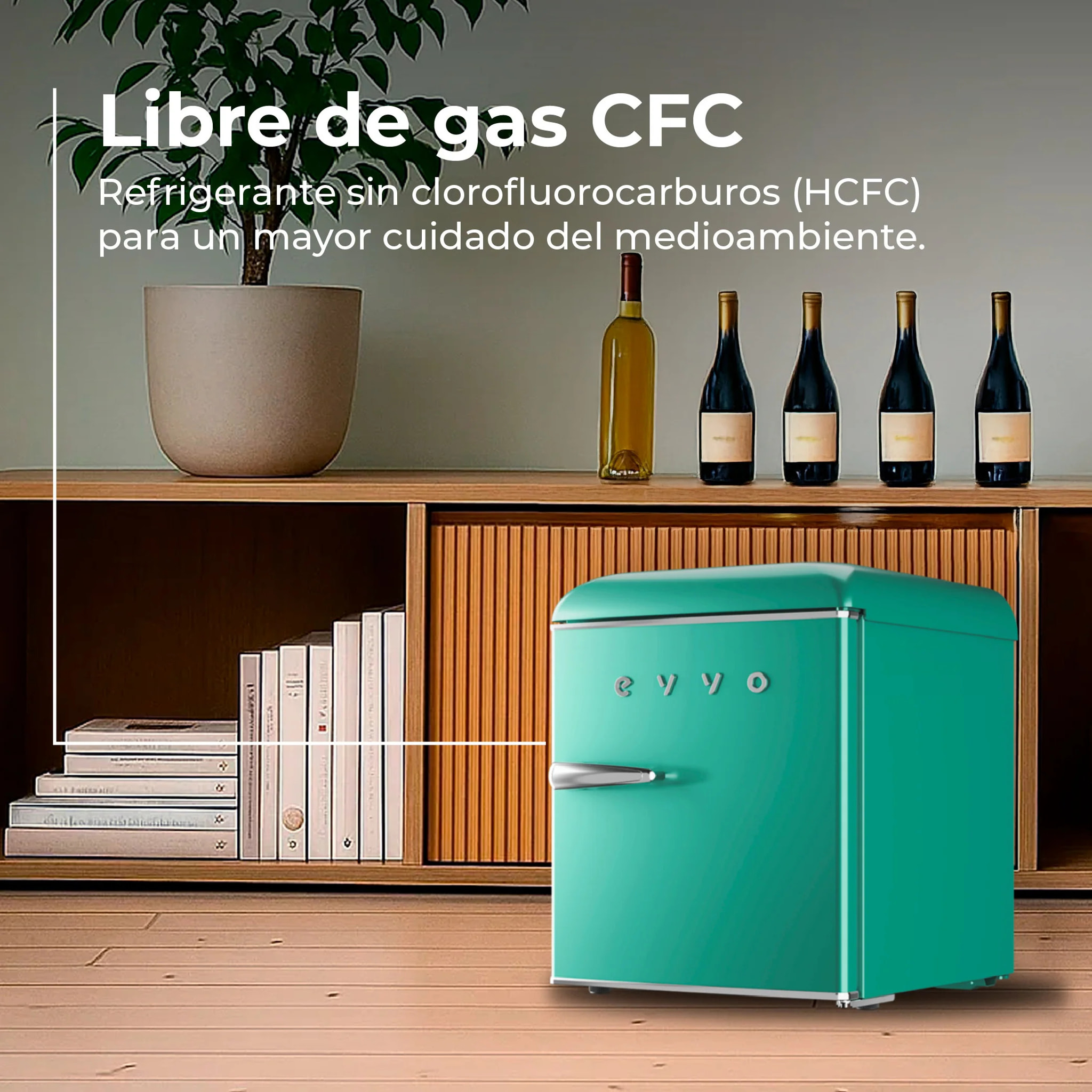 EVVO Frigorífico Mini F20 Retro Verde Aquamarina, 45 l, vintage, bajo consumo, silencioso