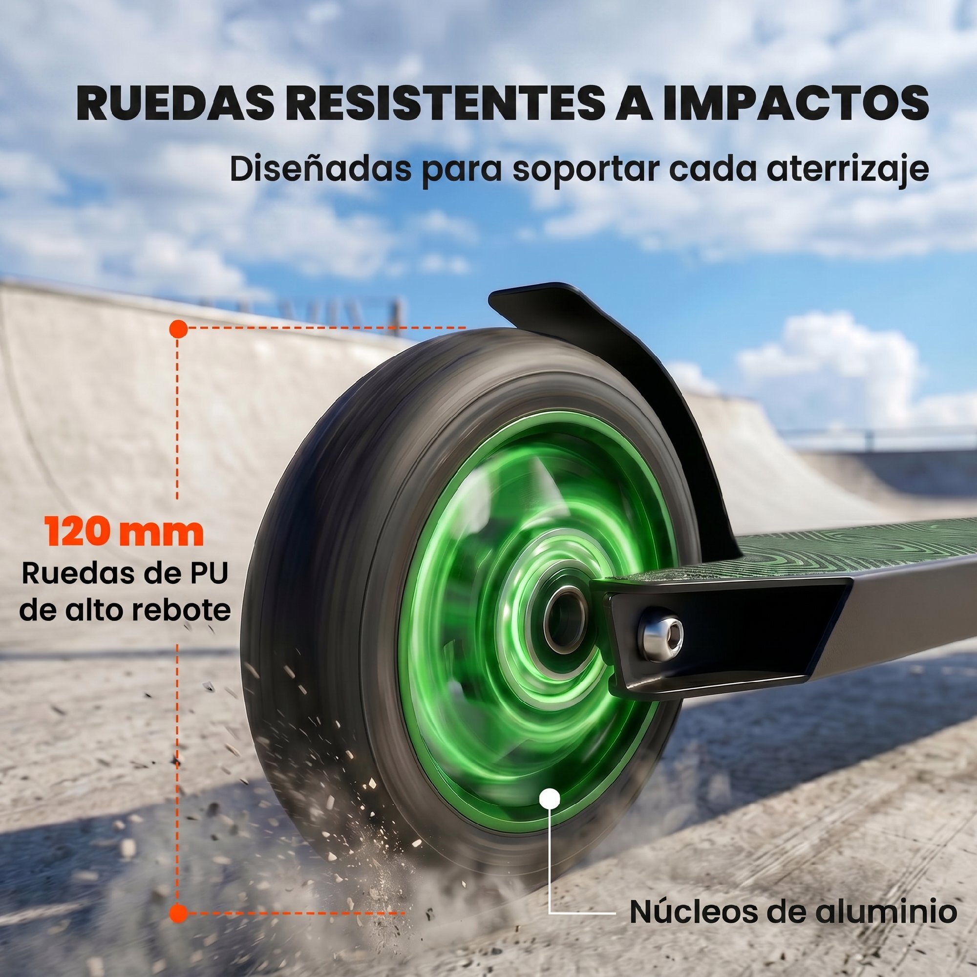 Scooter Acrobático, Scooter Freestyle con Manillar 360°, Rodamientos ABEC-9, Ruedas de PU de 120 mm, Marco de Aluminio Acero, Antideslizante, para Adolescentes, Adultos para Skatepark, Verde