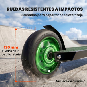 Scooter Acrobático, Scooter Freestyle con Manillar 360°, Rodamientos ABEC-9, Ruedas de PU de 120 mm, Marco de Aluminio Acero, Antideslizante, para Adolescentes, Adultos para Skatepark, Verde