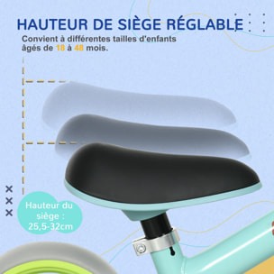 Draisienne enfant selle réglable roues EVA charge max. reco. 25 Kg acier bleu ciel