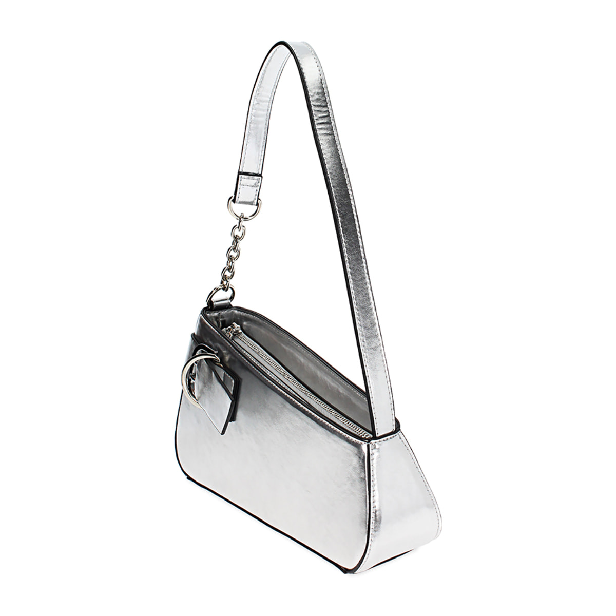 Mini bag donna argento in laminato con fibbia