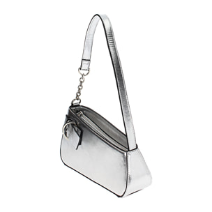 Mini bag donna argento in laminato con fibbia