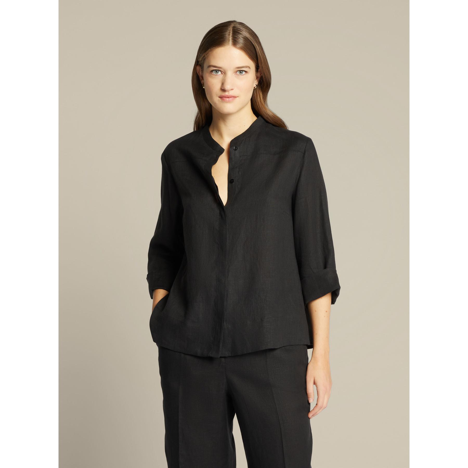 Elena Mirò - Camicia girocollo in puro lino - Nero