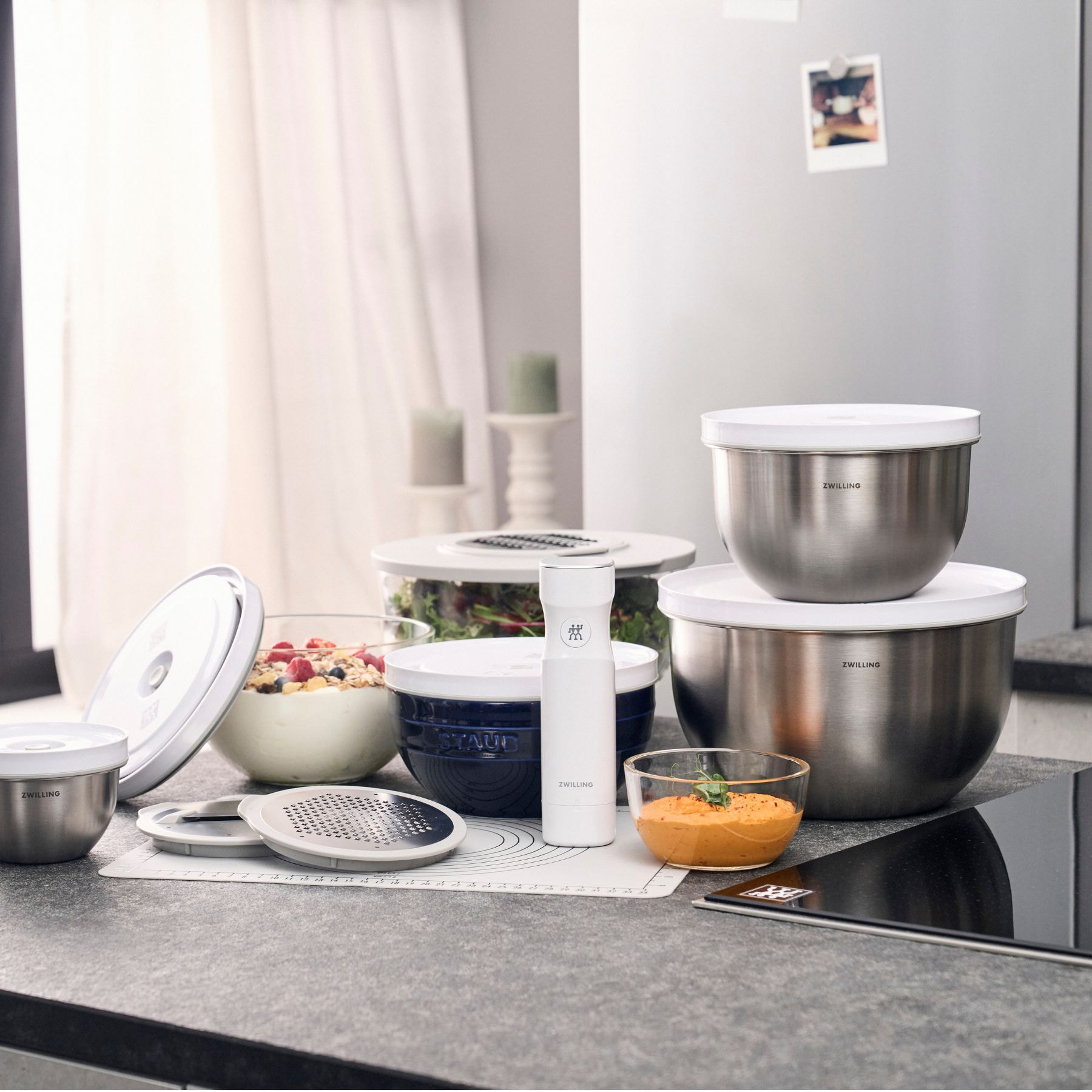 Set de bols sous vide S/M/L / 6-pcs, Verre, transparent-blanc