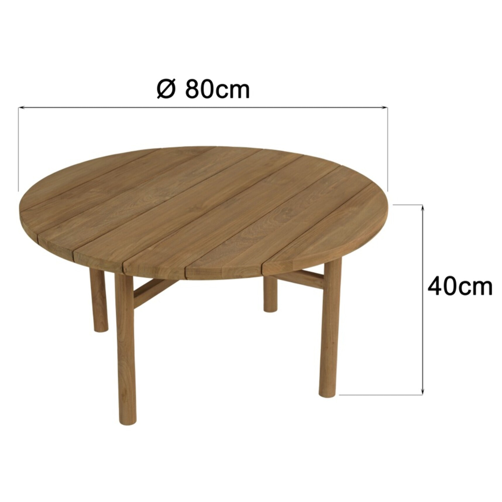 KALLY - Table basse de jardin ronde en bois de teck recyclé naturel D80cm