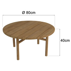 KALLY - Table basse de jardin ronde en bois de teck recyclé naturel D80cm