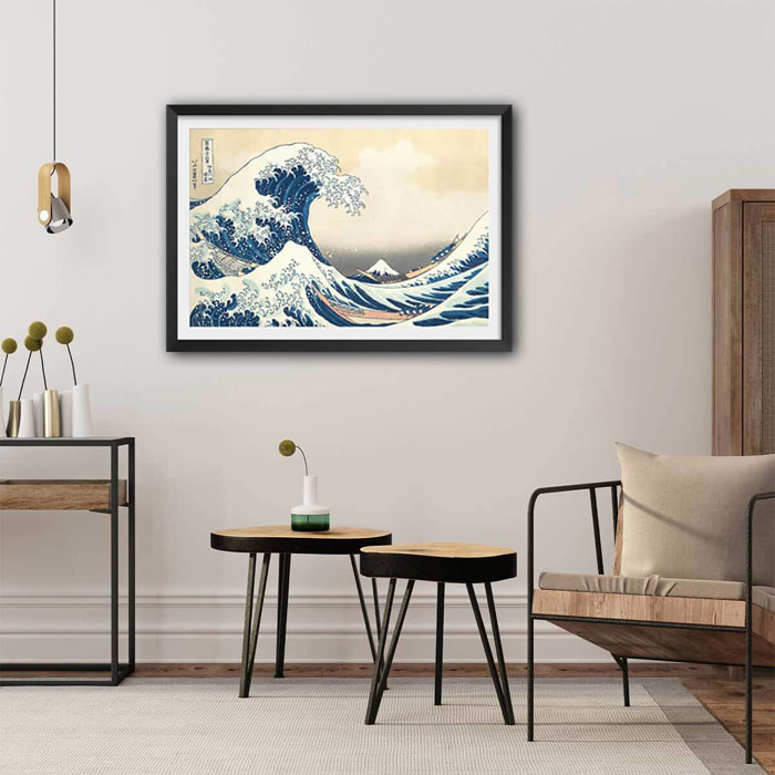 Poster The Great Wave off Kanagawa par Hokusai Affiche sous cadre noir