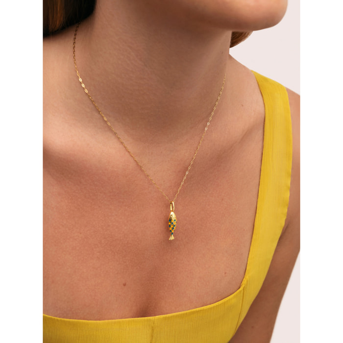 Charm Bluetail Fish Baño Oro