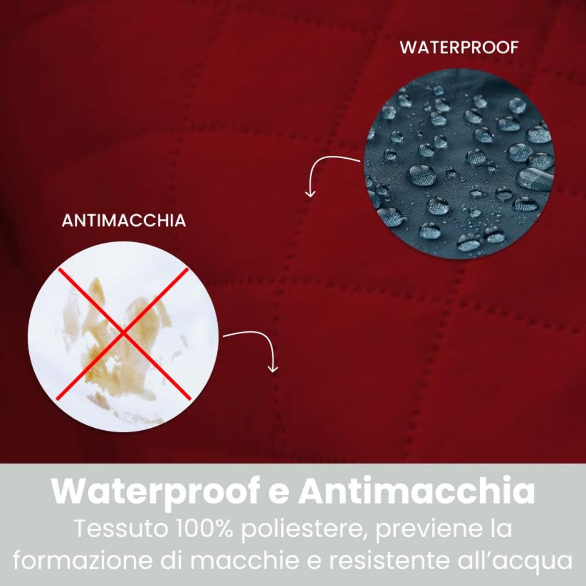 INTRECCI Copridivano 3 Posti con Penisola, Copridivano con Braccioli, Penisola Destra e Sinistra, Telo Copridivano Angolare, Impermeabile, Protegge da Macchie, Facile da Lavare. Colore: Bordeaux