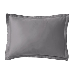 Taie d'oreiller unie en satin de coton, TEOPHILE, Gris Meteore